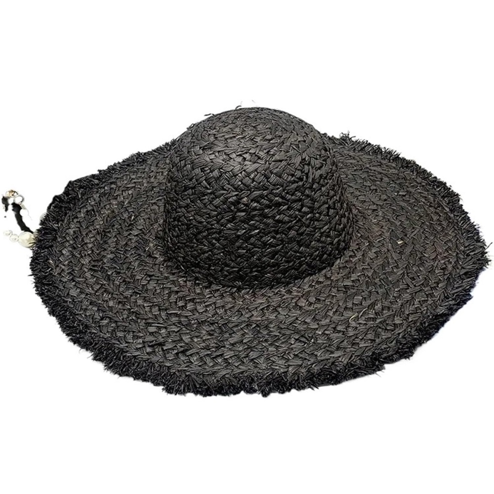 Black Woven Straw Sun Hat